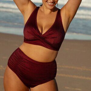 Berlook Plus Size Bikini Set 18 | 2X | NWT | Jacquard Ruched V-Neck Swimsuit